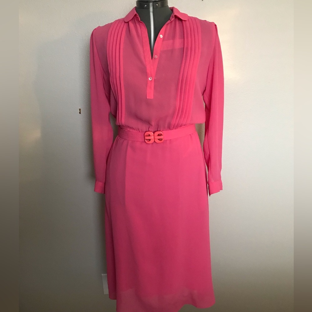 PS2 Barbie Pink Vintage 80s Embroidered Blouse Dress Womens Size 10